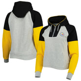 Pittsburgh Steelers Antigua Women's Lightweight Jackpot Raglan Half-Zip Pullover Hoodie Heather Gray - NFL