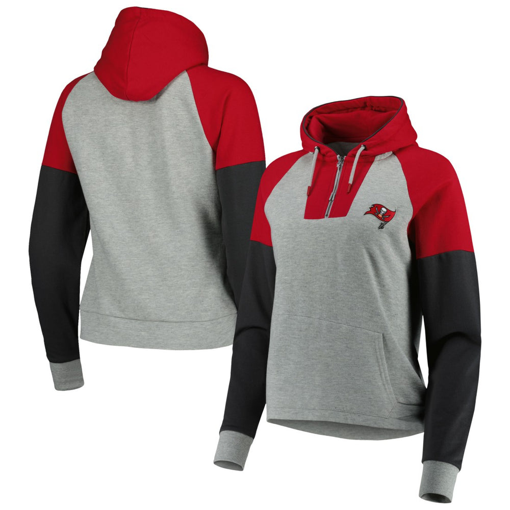 Tampa Bay Buccaneers Antigua Women's Lightweight Jackpot Raglan Half-Zip Pullover Hoodie Heather Gray - NFL