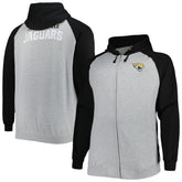 Jacksonville Jaguars Big & Tall Fleece Raglan Full-Zip Hoodie Jacket Heather Gray - NFL