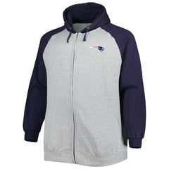 New England Patriots Big & Tall Fleece Raglan Full-Zip Hoodie Jacket Heather Gray - NFL