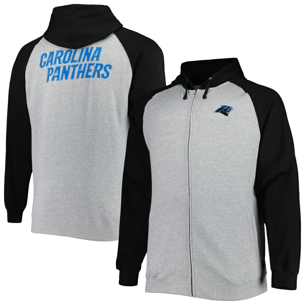 Carolina Panthers Big & Tall Fleece Raglan Full-Zip Hoodie Jacket Heather Gray - NFL
