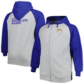 Los Angeles Rams Big & Tall Fleece Raglan Full-Zip Hoodie Jacket Heather Gray - NFL