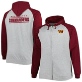 Washington Commanders Big & Tall Fleece Raglan Full-Zip Hoodie Jacket Heather Gray - NFL