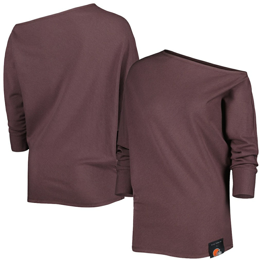 Cleveland Browns KIYA TOMLIN Women's Twisted Tri-Blend Asymmetrical 3/4-Dolman Sleeve Sweatshirt Brown - NFL