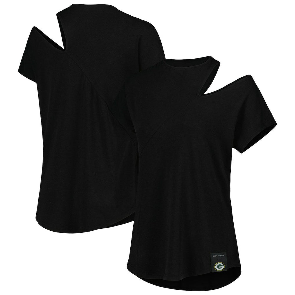 Green Bay Packers KIYA TOMLIN Women's Cut Out Tri-Blend Shirt Black - NFL