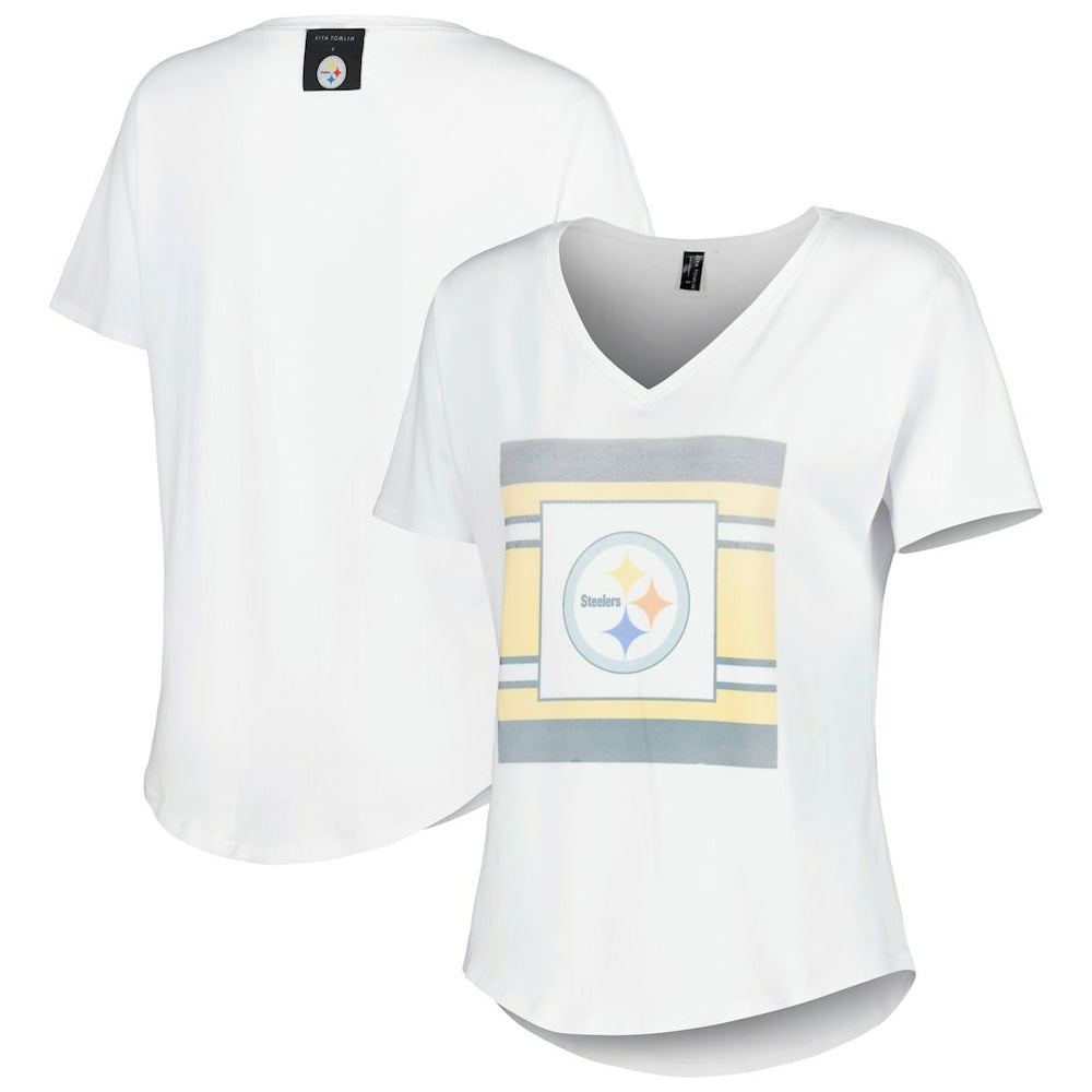 Pittsburgh Steelers KIYA TOMLIN Women's Tri-Blend V-Neck T-Shirt White - NFL