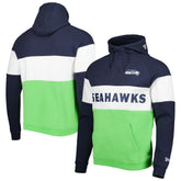 Seattle Seahawks New Era Colorblock Current Pullover Hoodie Neon Green/College Navy - NFL