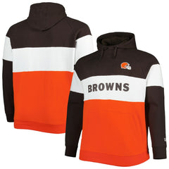 Cleveland Browns New Era Big & Tall Current Team Colorblock Fleece Raglan Pullover Hoodie Brown/Orange - NFL