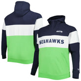 Seattle Seahawks New Era Big & Tall Current Team Colorblock Fleece Raglan Pullover Hoodie College Navy/Neon Green - NFL