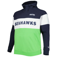 Seattle Seahawks New Era Big & Tall Current Team Colorblock Fleece Raglan Pullover Hoodie College Navy/Neon Green - NFL