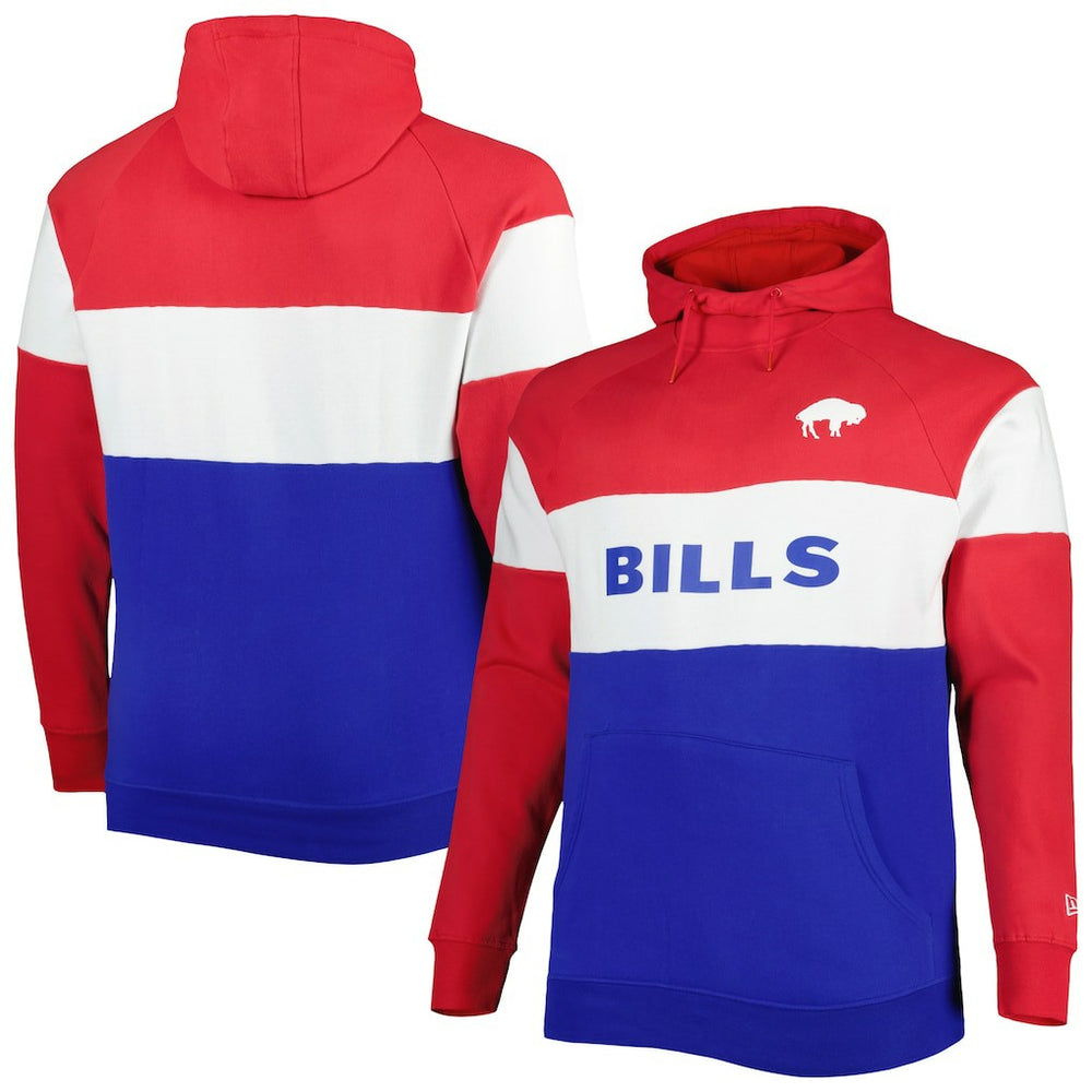 Buffalo Bills New Era Big & Tall Throwback Colorblock Fleece Raglan Pullover Hoodie Red/Royal - NFL
