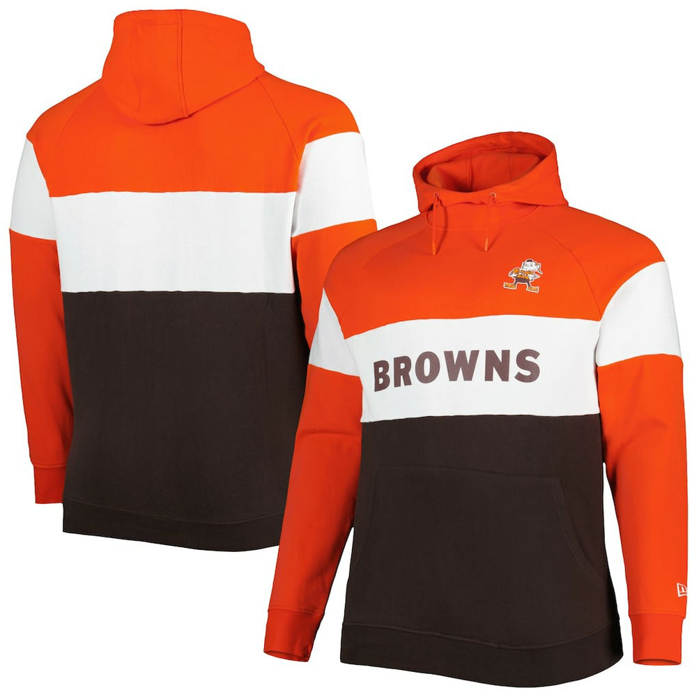 Cleveland Browns New Era Big & Tall Throwback Colorblock Fleece Raglan Pullover Hoodie Orange/Brown - NFL