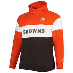 Cleveland Browns New Era Big & Tall Throwback Colorblock Fleece Raglan Pullover Hoodie Orange/Brown - NFL