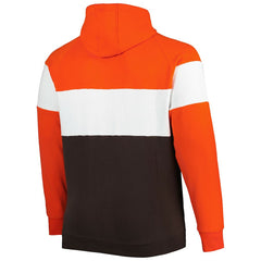 Cleveland Browns New Era Big & Tall Throwback Colorblock Fleece Raglan Pullover Hoodie Orange/Brown - NFL