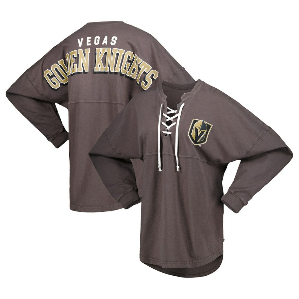 Vegas Golden Knights Fanatics Women's Spirit Lace-Up V-Neck Long Sleeve Jersey T-Shirt Charcoal