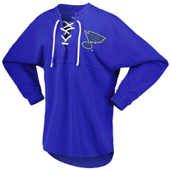 St. Louis Blues - Fanatics Women's Spirit Lace-Up V-Neck Long Sleeve Jersey T-Shirt Blue