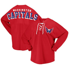 Washington Capitals Fanatics Women's Spirit Lace-Up V-Neck Long Sleeve Jersey T-Shirt Red