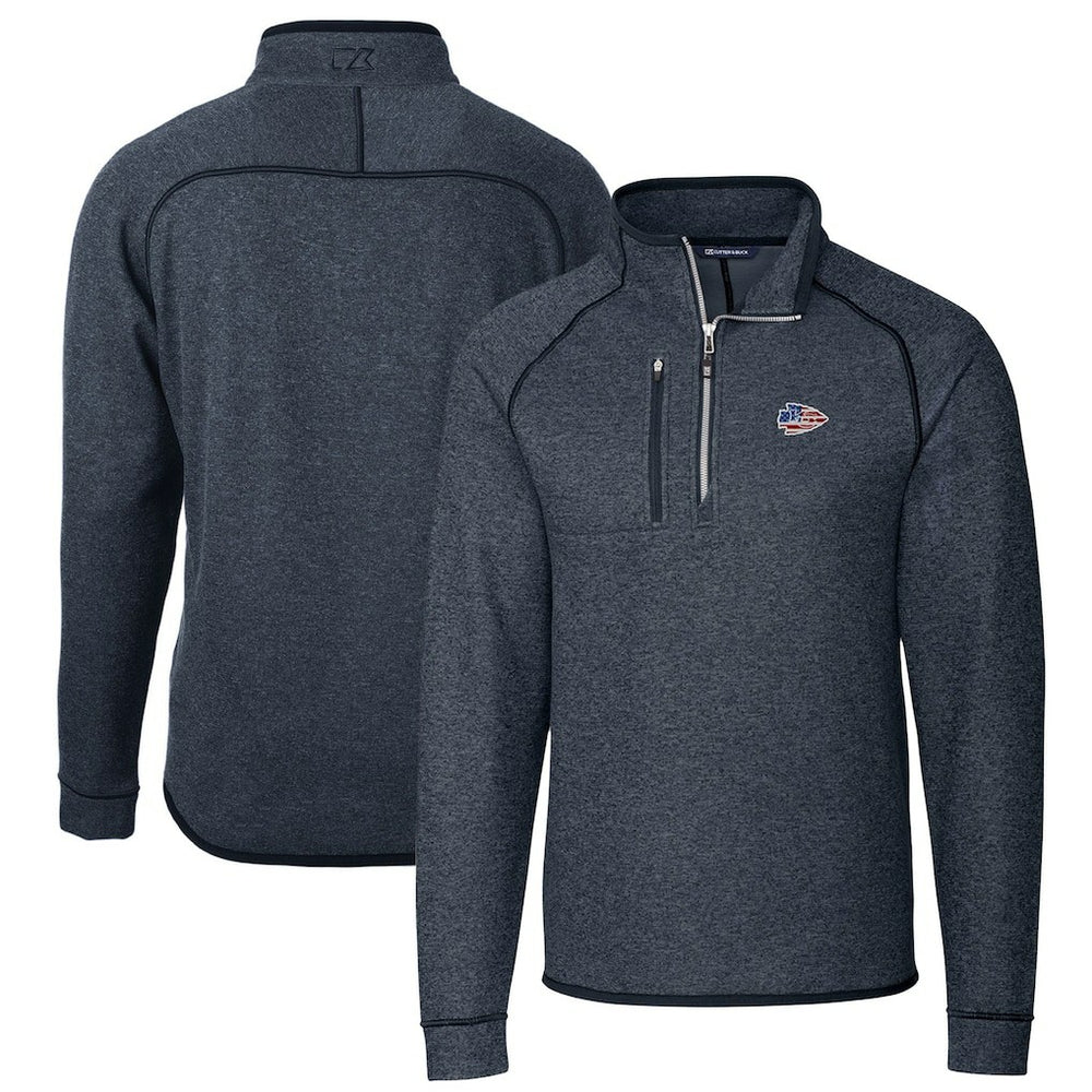 Kansas City Chiefs Cutter & Buck Big & Tall Mainsail Sweater Knit Half-Zip Pullover Jacket Heathered Navy - NFL
