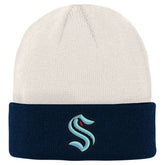 Seattle Kraken Youth Logo Cuffed Knit Hat Cream/Deep Sea Blue