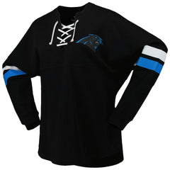 Carolina Panthers Women's Spirit Jersey Lace-Up V-Neck Long Sleeve T-Shirt Black - Fanatics