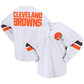 Cleveland Browns Women's Spirit Jersey Lace-Up V-Neck Long Sleeve T-Shirt White - Fanatics