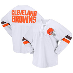 Cleveland Browns Women's Spirit Jersey Lace-Up V-Neck Long Sleeve T-Shirt White - Fanatics