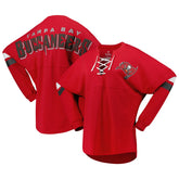 Tampa Bay Buccaneers Women's Spirit Jersey Lace-Up V-Neck Long Sleeve T-Shirt Red - Fanatics