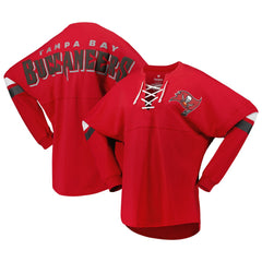 Tampa Bay Buccaneers Women's Spirit Jersey Lace-Up V-Neck Long Sleeve T-Shirt Red - Fanatics