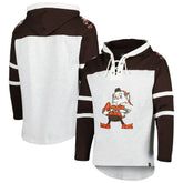 Cleveland Browns '47 Brownie The Elf Historic Logo Gridiron Lace-Up Pullover Hoodie Heather Gray - 47 brand