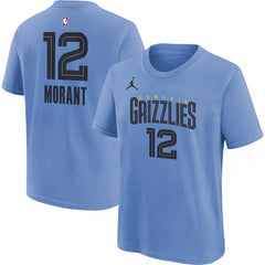 NBA - Ja Morant Memphis Grizzlies Jordan Brand Youth Statement Edition Name & Number Player T-Shirt - Light Blue
