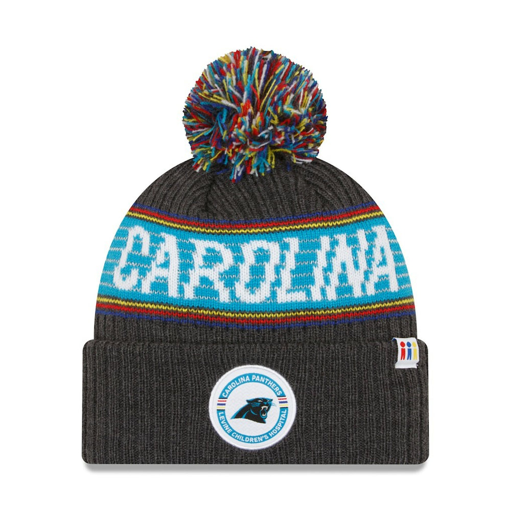 Carolina Panthers New Era 2022 Greg Olsen x Atrium Health Levine Children's Hospital Pom Knit Hat Heather Charcoal - NFL