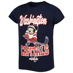 Washington Capitals Girls Youth Mickey Mouse Go Team Go T-Shirt Navy