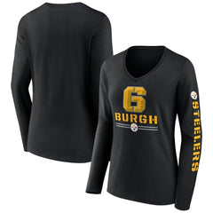 Pittsburgh Steelers Women's Hometown Sweep Long Sleeve V-Neck T-Shirt Black - Fanatics