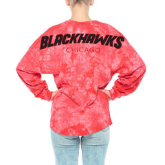 Chicago Blackhawks Fanatics Women's Crystal-Dye Long Sleeve T-Shirt Red