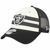 Las Vegas Raiders New Era Team Stripe Trucker 9FORTY Snapback Hat Cream/Black - NFL