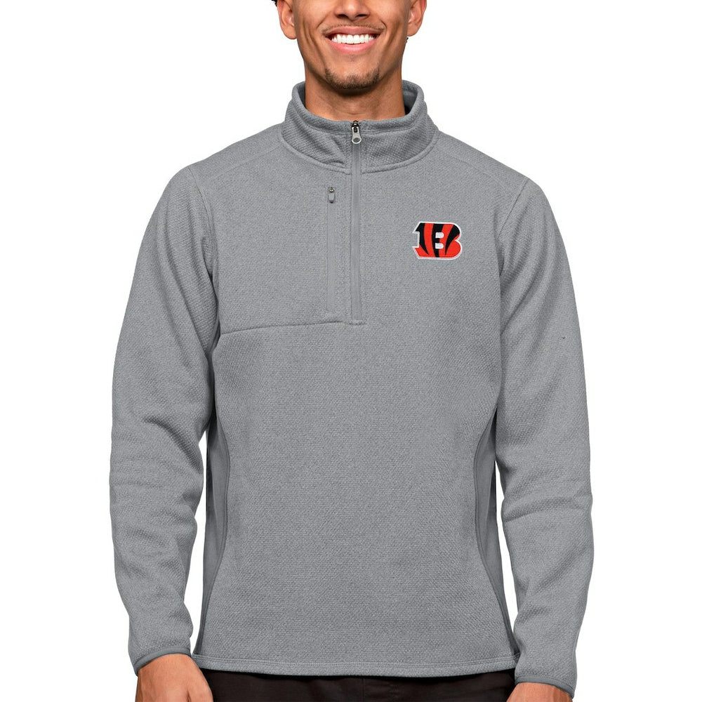 Cincinnati Bengals Antigua Course Quarter-Zip Pullover Top Heathered Gray - NFL