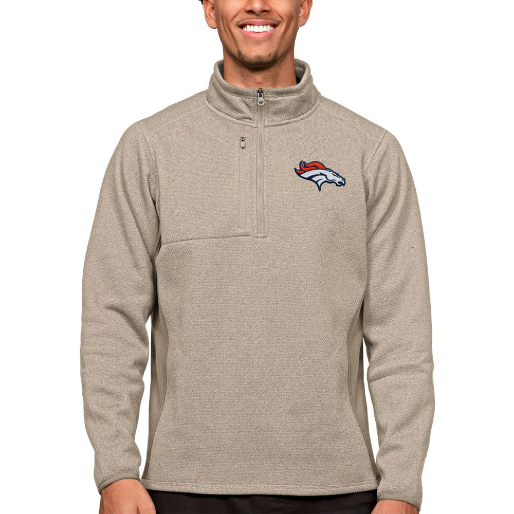 Denver Broncos Antigua Course Quarter-Zip Pullover Top Oatmeal - NFL