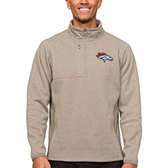Denver Broncos Antigua Course Quarter-Zip Pullover Top Oatmeal - NFL