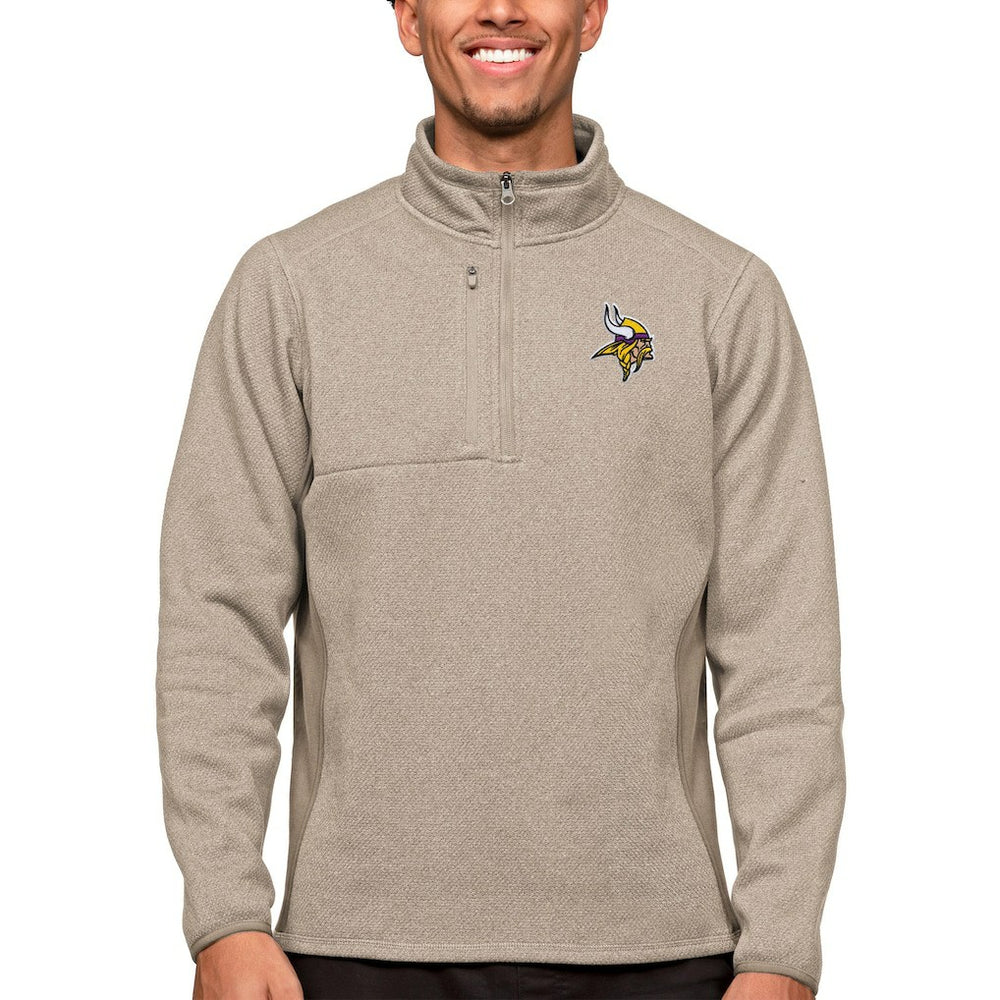Minnesota Vikings Antigua Course Quarter-Zip Pullover Top Oatmeal - NFL