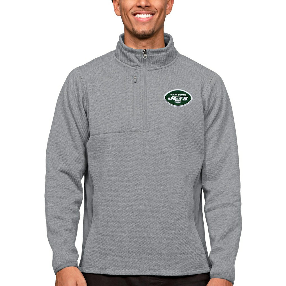 New York Jets Antigua Course Quarter-Zip Pullover Top Heathered Gray - NFL