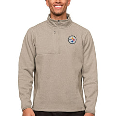 Pittsburgh Steelers Antigua Course Quarter-Zip Pullover Top Oatmeal - NFL