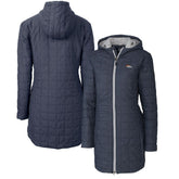 Denver Broncos Cutter & Buck Women's Rainier Primaloft Eco Hooded Long Lightweight Coat Heather Navy - NFL