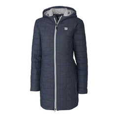 New York Giants Cutter & Buck Women's Rainier Primaloft Eco Hooded Long Lightweight Coat Heather Navy - NFL