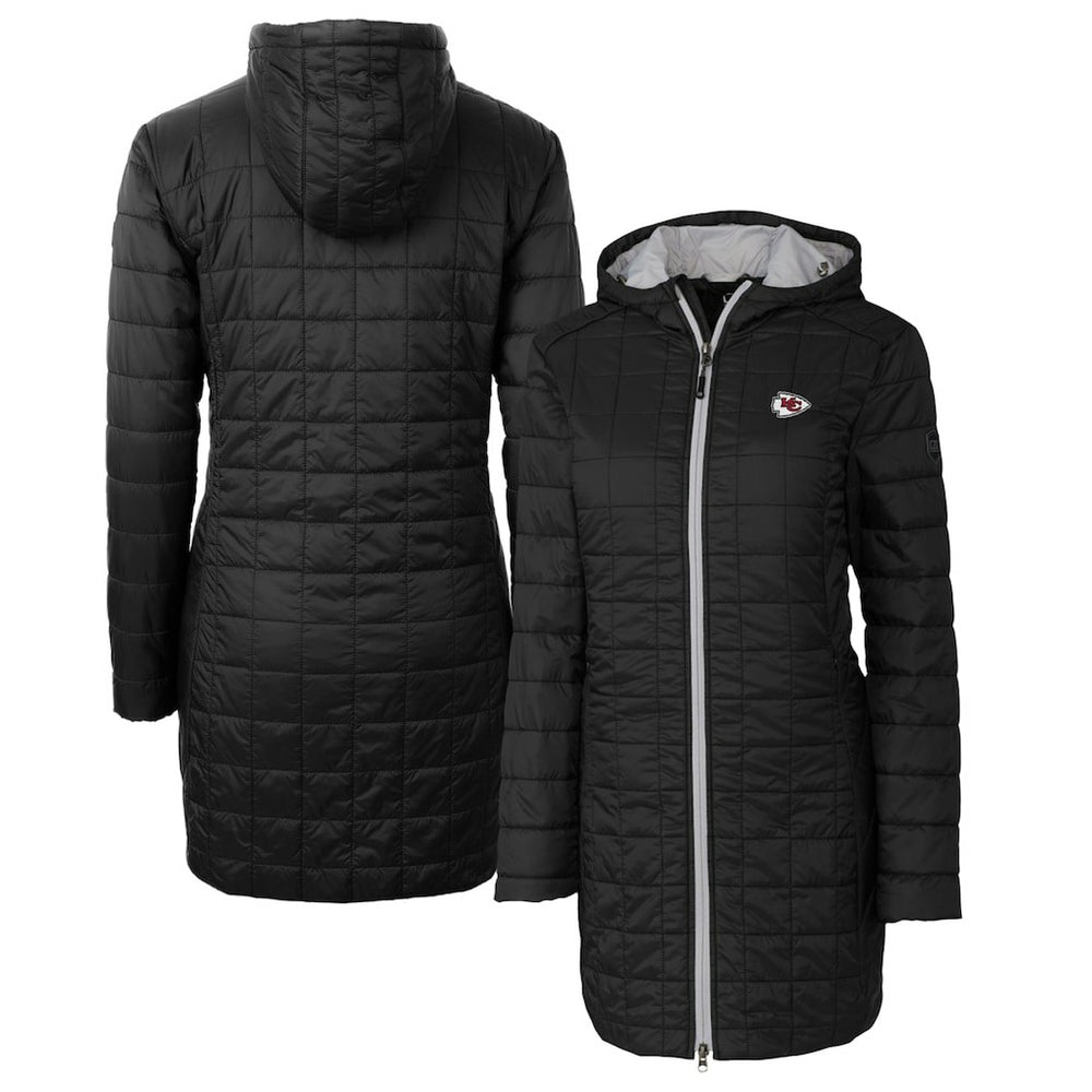 Kansas City Chiefs Cutter & Buck Women's Rainier Primaloft Eco Hooded Long Lightweight Coat Black - NFL