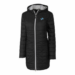 Detroit Lions Cutter & Buck Women's Rainier Primaloft Eco Hooded Long Lightweight Coat Black - NFL