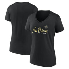 New Orleans Saints Women's Shine Time V-Neck T-Shirt Black - Fanatics