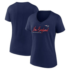 New England Patriots Women's Shine Time V-Neck T-Shirt Navy - Fanatics