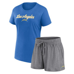 Los Angeles Chargers Women's Script T-Shirt & Shorts Lounge Set Powder Blue/Heather Charcoal - Fanatics