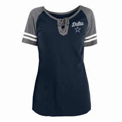 Dallas Cowboys New Era Women's Team Logo Lace-Up Raglan T-Shirt Navy - NFL