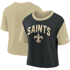 New Orleans Saints Women's High Hip Fashion T-Shirt Gold/Black - Nike